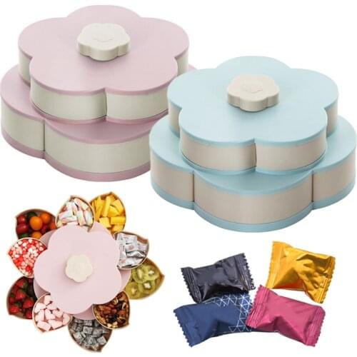 Single Double Layer Rotating Fruit Tray Compartment Household Candy Rotating Snacks Flower Design Storage New Style 2020