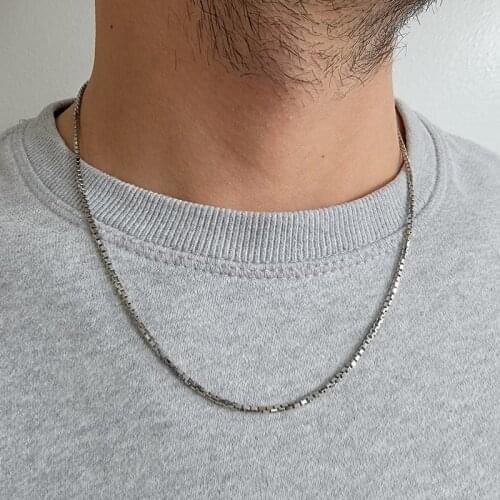 Fashion Box Chain Necklace Women Men Jewelry Stainless Steel Square Chain 16.9/17.7/19.7/21.7 Inch Long Necklace