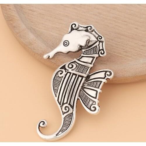 10pcs/Lot Large Seahorse Hippocampus Tibetan Silver Charms Pendants for Necklace Jewelry Making Accessories