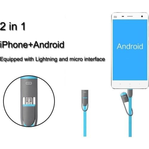 Applicable to Android micro iPhone noodle shape 2-in-1 mobile phone data charging cable