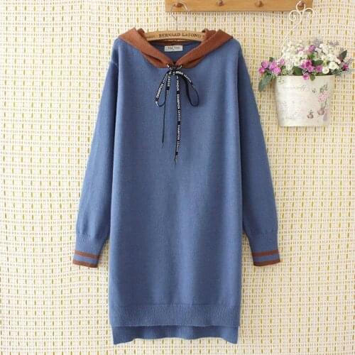 Plus size hooded wool women loose long sweater 2020 new winter casual ladies pull knitted dress female oversize