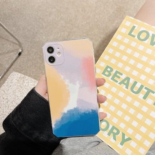 Retro artist dip color ink geometry art Korean Phone Case For iPhone 11 12 Pro Max Xr Xs Max 7 8 Plus 7Plus Case Soft TPU Cover