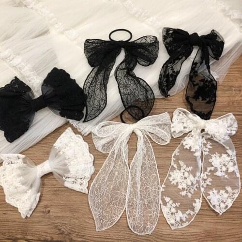 Lace mesh bowknot hairpin press clip temperament super fairy tail clip spring clip sweet hairpin head rope headwear new headwear