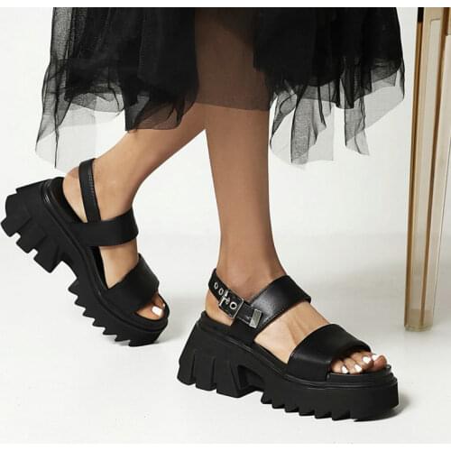 Sianie Tianie Open Toe Double Band Strap Punk Goth Platform Wedges High Heels Fisherman Woman Shoes Women Sandals Plus Size 43
