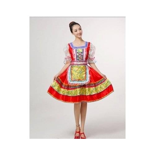 Women girls kids red High quality Traditional Russian national costume Princess dance dress costume stage clothes dance dresses