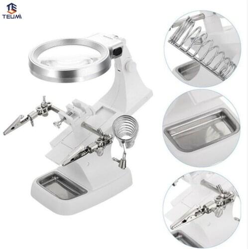 Magnifying Glass 3x 4.5x Helping Hand Soldering Stand Holder LED Magnifying Desk Magnifier Lamp Glass Tool