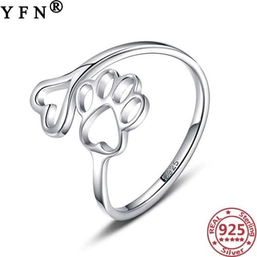 YFN 925 Sterling Silver Rings For Women Heart Paw 925 Silver Ring Womans Jewelry Pet Daily Ring Girls Gift Women Fashion Rings