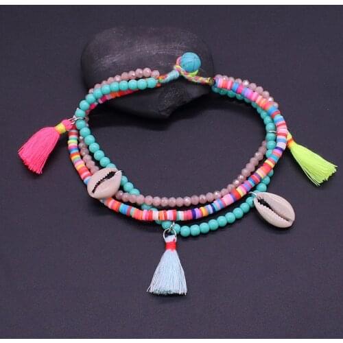 Bohemian style Handmade Beaded Anklet Women Fashion Color Crystal Shell Tassel Ankle Chain Sexy Anklet Barefoot Sandals Jewelry