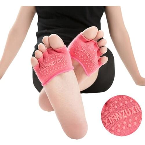 3 Pair/Lot Womens Yoga Socks Half Five Finger Toe Cotton Socks Half Sole Invisible Anti-slip Socks for Pilates Gym Fitness