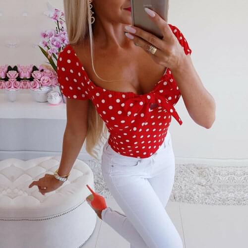 Women Short Sleeve Boho Polka Dot Loose Shirts Fashion Sexy Ladies Summer Casual Slim Blouse Tops Shirt New
