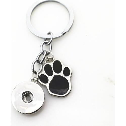 10pcs/lot Wholesale Black Dog Paw Snap Keychains Keyring fit 18mm DIY Snaps Button ginger key chains diy jewelry