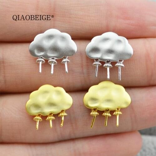 QIAOBEIGE Hot sale cloud design 925 sterling silver earrings mount DIY pearl accessories 3pcs 5-6mm waterdrop shape rice pearls