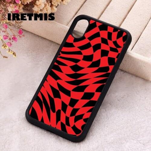 Iretmis 5 5S SE 2020 Phone Cover Case for iPhone 6 6S 7 8 Plus X Xs XR 11 12 Mini Pro Max Silicone Red and Black Liquid Checkers