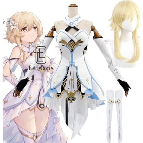 Game Genshin Impact Traveler Lumine Cosplay Costume Original Version Uniform Halloween Women Costumes Full Set