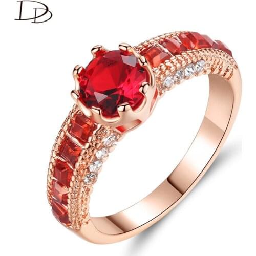 DODO Round 6Mm Beautiful Red Stone Rose Gold Color Fashion Rings For Women AAA Cubic Zircon Inlay Anillos Jewelry Bague Dm093