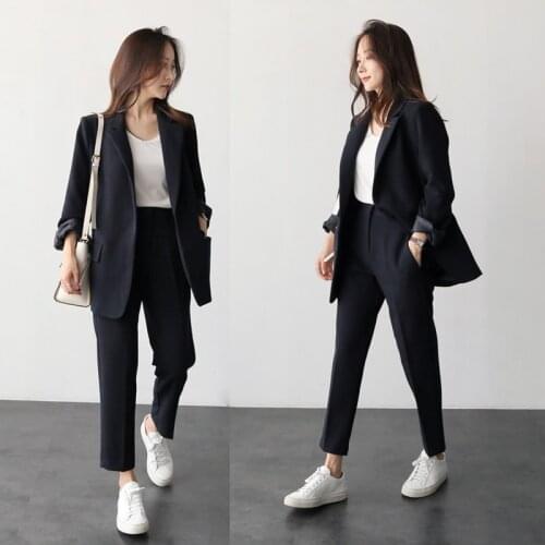 2 piece sets womens outfits autumn and winter casual fashion slim loose office ladies business professional OL black suit