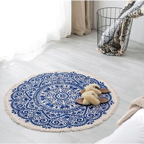 Round Carpet Bedroom Boho Decorative Tassel Cotton Rug Hand Woven National Classic Tapestry Sofa Cushion Tatami Floor Mats
