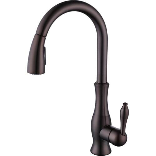 Oil Rubbed Bronze Solid Brass High Arc Pull Down Kitchen Faucet with Retractable Pull Out Wand sprayer, Swivel Spout