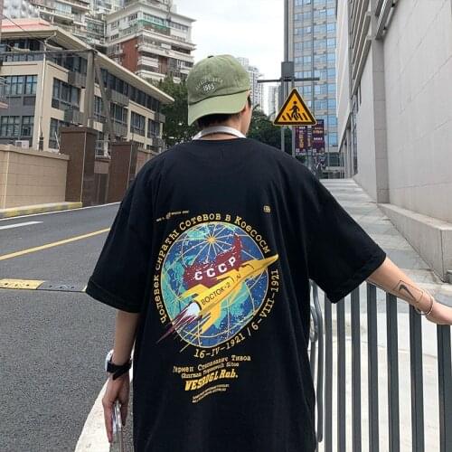 Summer Short-sleeved T-shirt Mens Trend Loose Plus Size Ins Five-point Hiphop Tops Cotton Printed Graffiti Male Clothes S-5XL