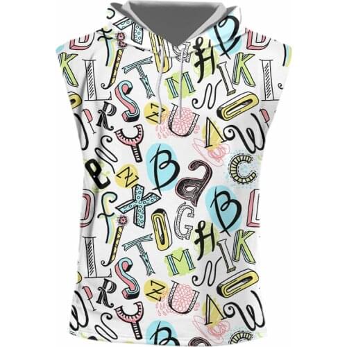 IFPD 3D Cartoon Letters Print Hooded Tank Top Hip Hop Casual Hip-hop Style Funny Sleeveless Vest Gym Clothing Men Streetwear