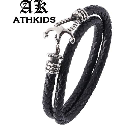 Fashion Men Bracelet Charm Anchor Leather Bracelets Wrap Bracelet Mens Wristband Leather Bangles for Male pulseras PD756