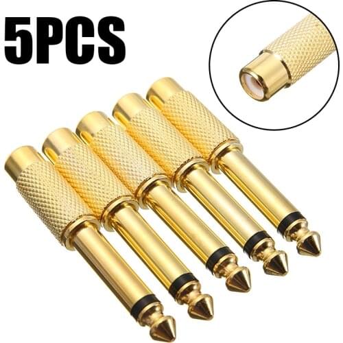 5pcs/lot 6.35mm 1/4 Inch Male Mono Plug to RCA Female Jack Audio Adapters Connectors Plugs for Microphone