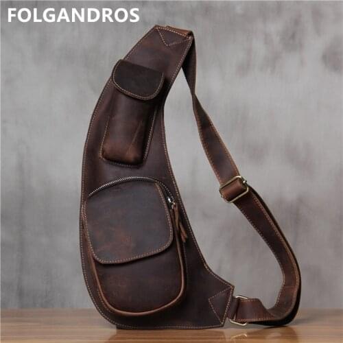 5 days arrival,Mens Italian Real Leather Sling Chest Pack Brand Full Grain Leather Motorcycle Crossbody Shoulder Messenger Bag