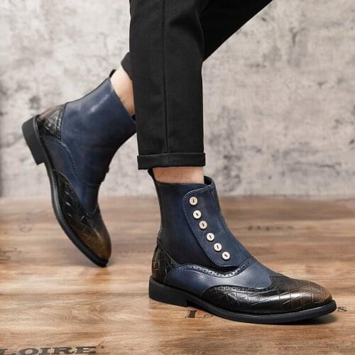 FIXSYS Spring Men Chelsea Boots Leather Martin Boots High Quality Man Motorcycle Shoes Handmade Brogue Shoes Vintage Ankle Boots