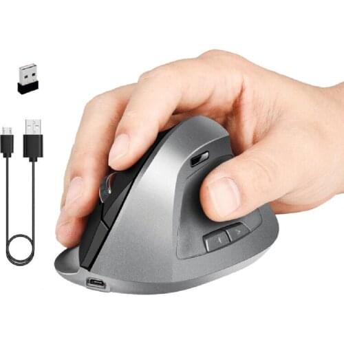 6 Buttons Ergonomic Wireless Mouse 1600DPI USB Rechargeable 2.4GHz Optical Vertical Mice for PC Laptop Desktop Notebook Computer