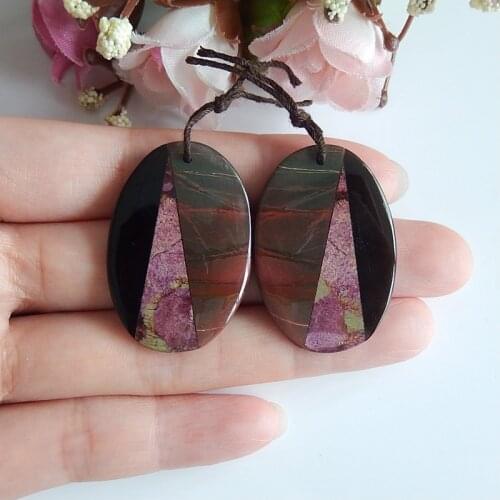 Natural Multi-Color Picasso Jasper,African Purple stone with Obsidian fashion woman Earrings Beads,35x24x4mm,10.8g