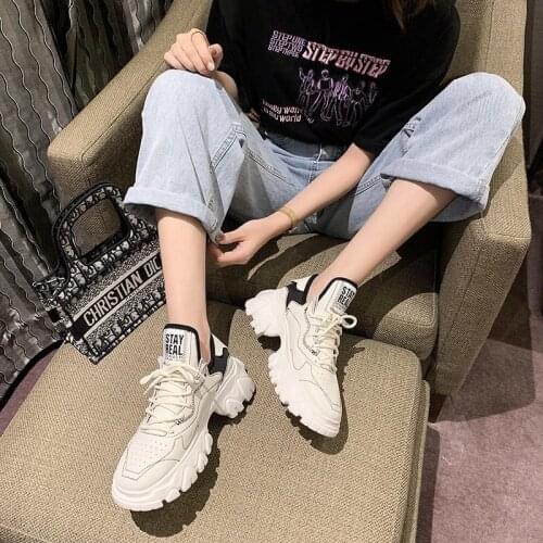 2020 spring and autumn new mesh sneakers fashion old shoes womens casual all-match increase womens shoes X296