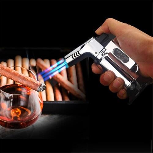 New Type Of Spray Gun Butane 3 Blue Flame Cigar Explosion-Proof Lighter Large Capacity Torch Turbo Cigarette Lighter Outdoor Kit