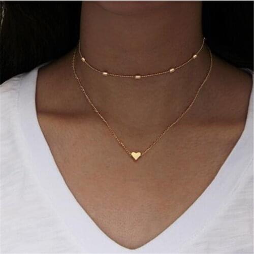 Bohemian Gold Silver Color Beads Heart Choker Necklace for Women Necklace Pendant on neck Chocker Necklace Jewelry Gift