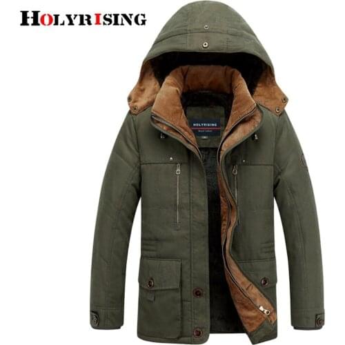Holyrising Men Winter Jackets Thicken Parka Hooded Keep Warm Coats Zipper Cotton Overcoats Stylish Clothes Szie M-5XL 18478-5