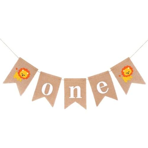 Safari Animal HighChair ONE Banner Baby Shower Burlap 1St Lion Banner First Birthday Party Zoo Animal Linen One Garland