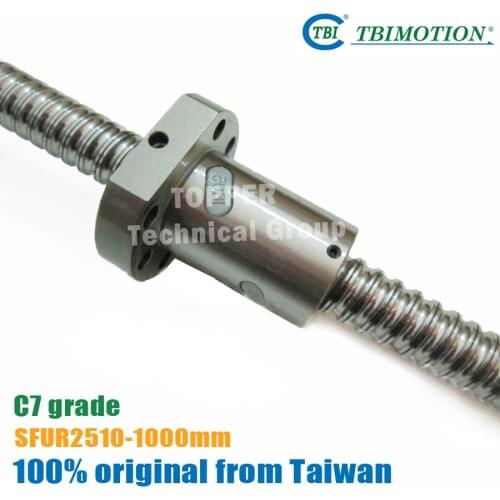 Taiwan TBI ballscrew SFUR2510 1000mm C7 10mm lead with SFU2510 Ball nut for cnc kit