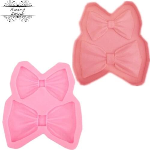 DIY double bow shape silicone mold cake decoration mold bow chocolate fudge mold drop glue clay tool