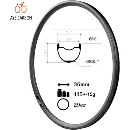 Symmetric 36mm wide 28 depth 29er carbon all mountain bicycle rims Tubeless ready and hookless carbon mtb rims 29 inch for AM