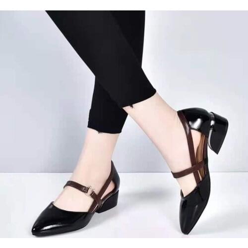 Spring Summer Shoes Women Pumps with Buckle Shoes Thick High Heel Casual Ladies Kopmkp Chaussures Femme Square Heel High Heels