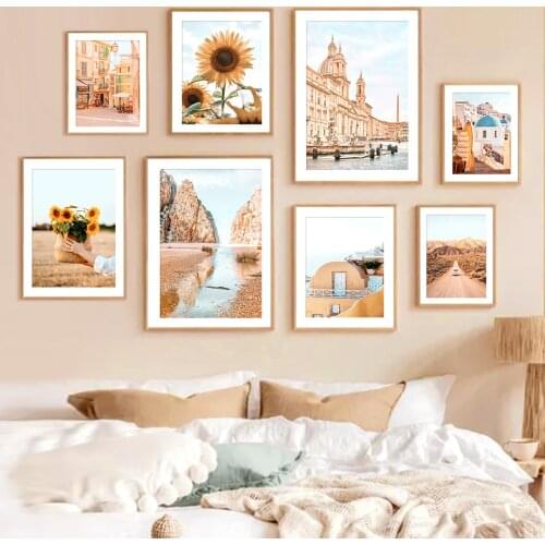 Street Sunflower Car River Island Scenery Wall Art Canvas Painting Nordic Posters And Prints Wall Pictures For Living Room Decor