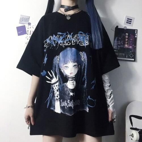 Summer Goth Female Tee Aesthetic Loose Women T-shirt Punk Dark Grunge Streetwear Ladies gothic Top T-shirts Harajuku Clothes