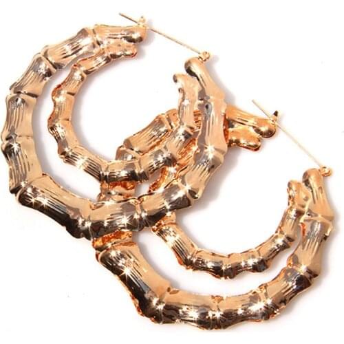 Punk Double Circle Round Hoop Earrings Basketball Wives Gold Color Big Bamboo Earrings for Women Fashion Jewelry Accessories