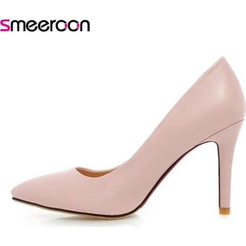 Smeeroon 2020 new style Size 34-39 fashion high quality 8cm thin heels pointed toe slip on shallow sexy party ladies shoes