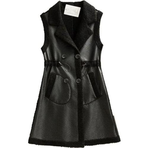 Lamb hair waistcoat women autumn winter temperament vest jacket all-match mid-length pu stitching