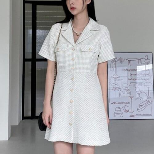French Vintage Plaid Mini Dress Women Summer Korean Elegant Office Lady Y2k Dress Hepburn Chic Loose Blazer Dress Women 2021 New