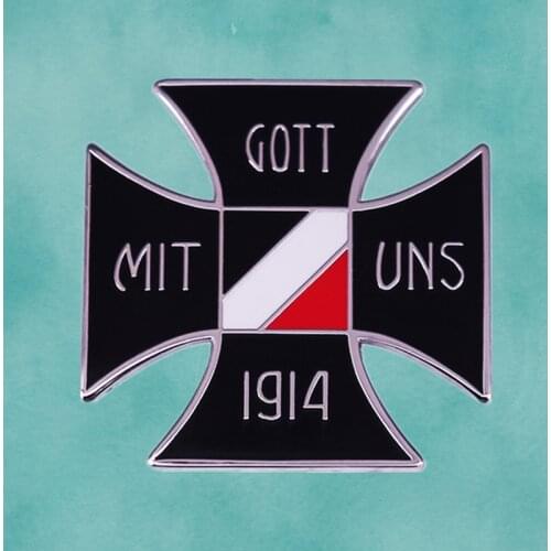 WWI Imperial German Military Gott Mit Uns Iron Cross 1914 Patriotic Pin Badge Germany tricolor shield Colors Great War brooch