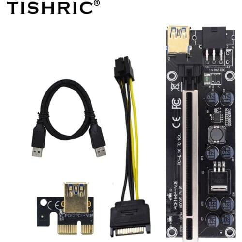 100Pcs TISHRIC VER009 USB 3.0 PCI-E Riser Card 1X 4x 8x 16x Expres SATA 15Pin To 6 Pin Adapter Extender Mining Miner