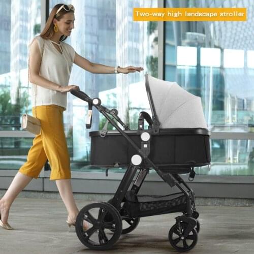 3 in 1 Baby Stroller Lightweight Newborn Pram Strollers Anti-shock All terrain Pushchair Reversible Bassinet Car Seat Cup Holder