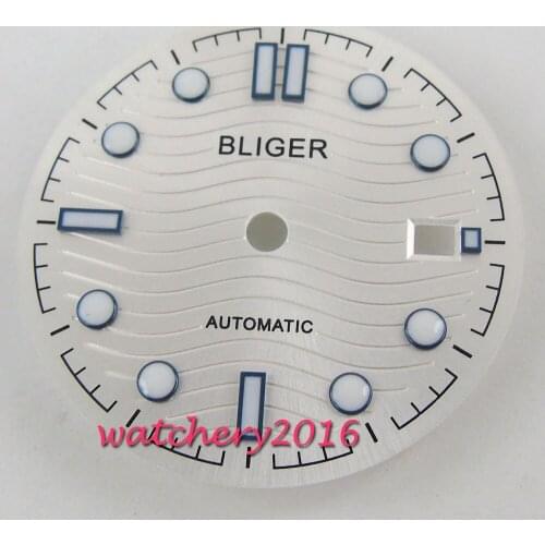 30.8mm Sterile white Watch Dials Luminous Date fit NH35 NH36 movement