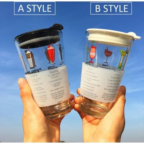 450ml Travel Glass Mug Outdoor Coffee Cup With Spoon and Lid Non-slip Insulation Cover Car Water Cup Breakfast Milk Cup Gifts